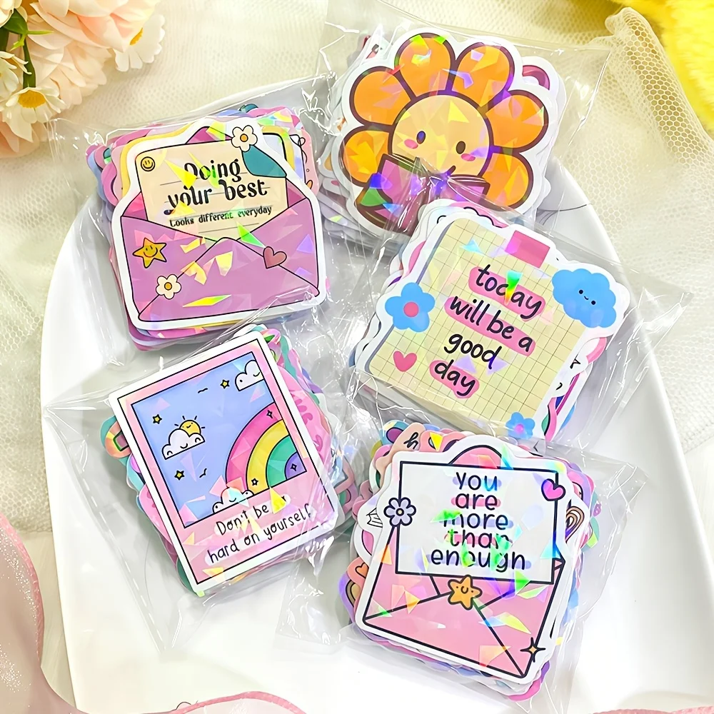 50 Irregular Reflective Holographic Stickers, Glitter Motivational Decals for Laptop, Phone & E-Reader, Perfect Gift for Readers