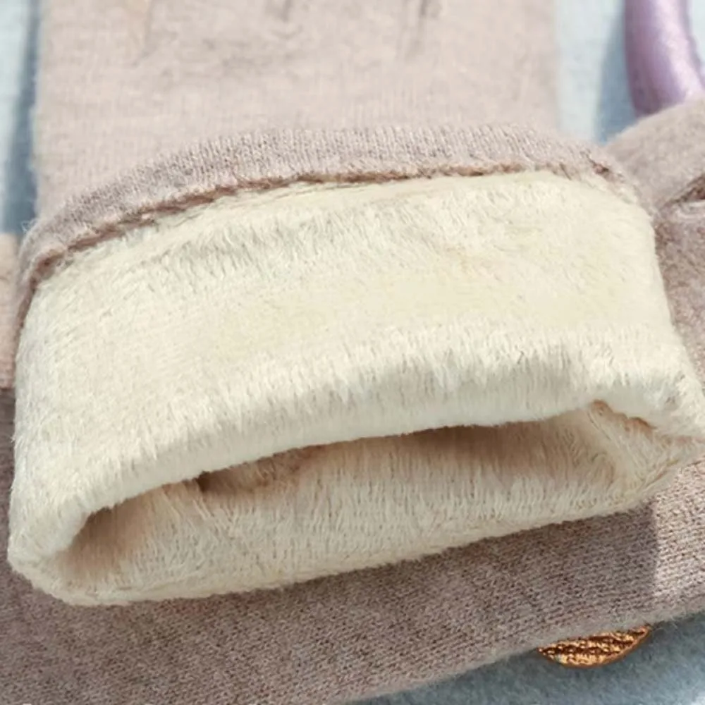 Mitaines anti-froid avec nœud en faux cachemire, écran tactile doux, gants épais, style coréen, plus chaud, élasticité, doigt