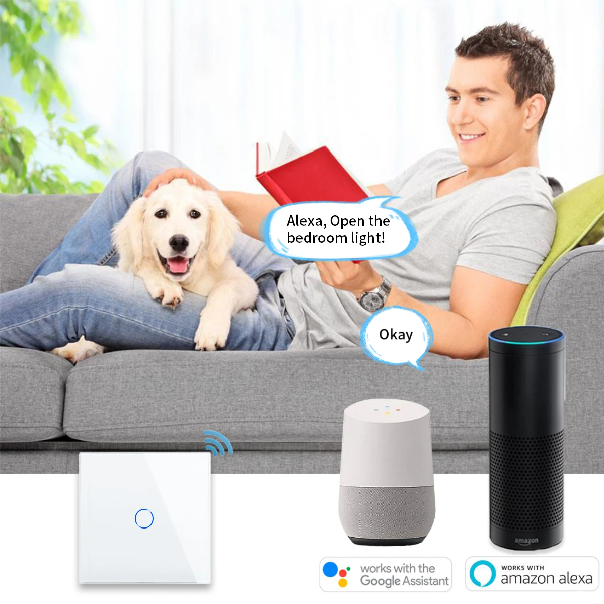 Wifi Wall Touch Switch EU No Neutral Wire Required Smart Light Switch 1 Gang 220V Tuya Smart Home Support Alexa Google Home