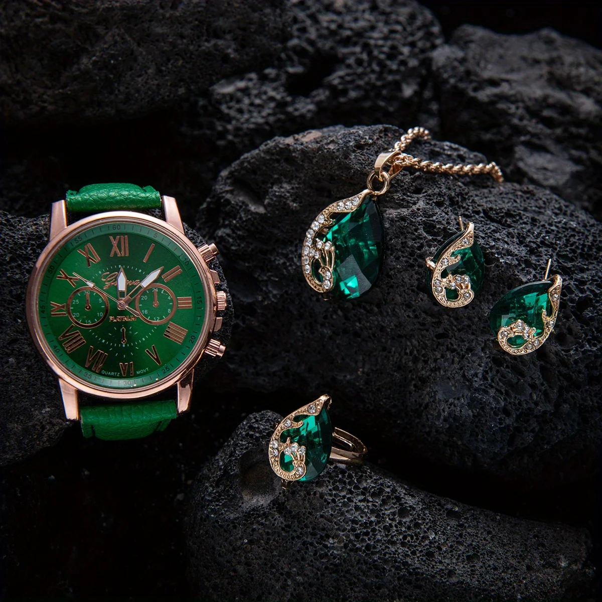 

1 комплект-часы для пар, модные женские кварцевые часы с римским циферблатом, кожаный ремешок, набор аксессуаров для часов (без коробки)