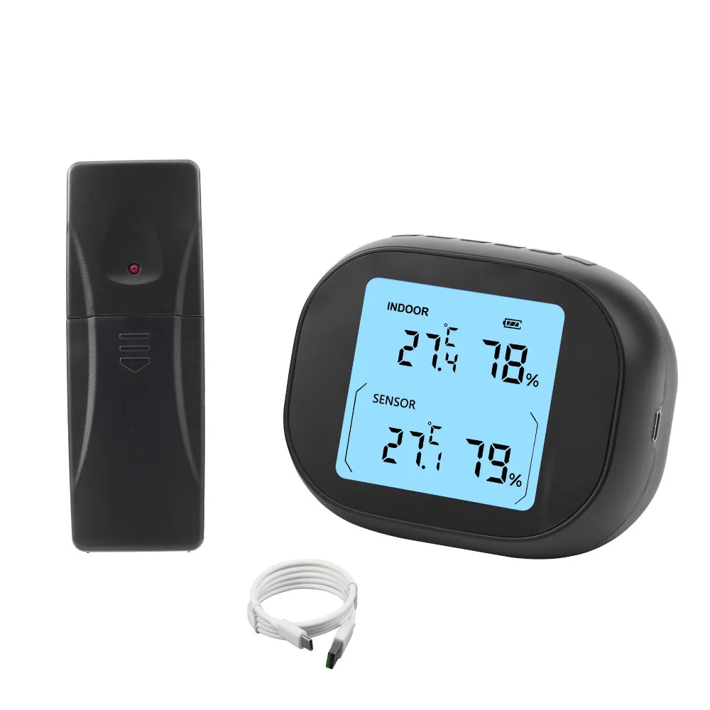 USB Charging Wireless Indoor Outdoor Temperature and Humidity Thermometer Digital Electronic Thermometer Weather Station