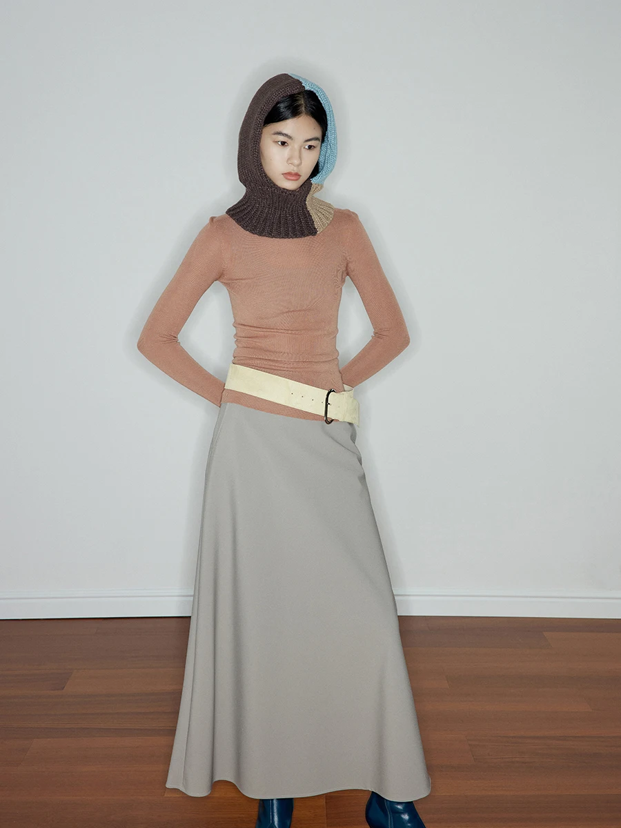 

Юбка миди А-силуэта с завышенной талией, классическая повседневная модель из нейлона для города, приталенный крой, весна 2024