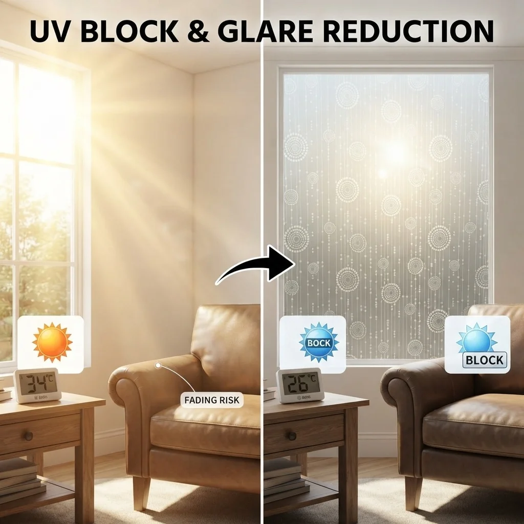 Privacy Self-Adhesive Frosted Window Film Anti-Peeping Glass Sticker with White Circle & Vertical Line Soft Light Filter for DIY