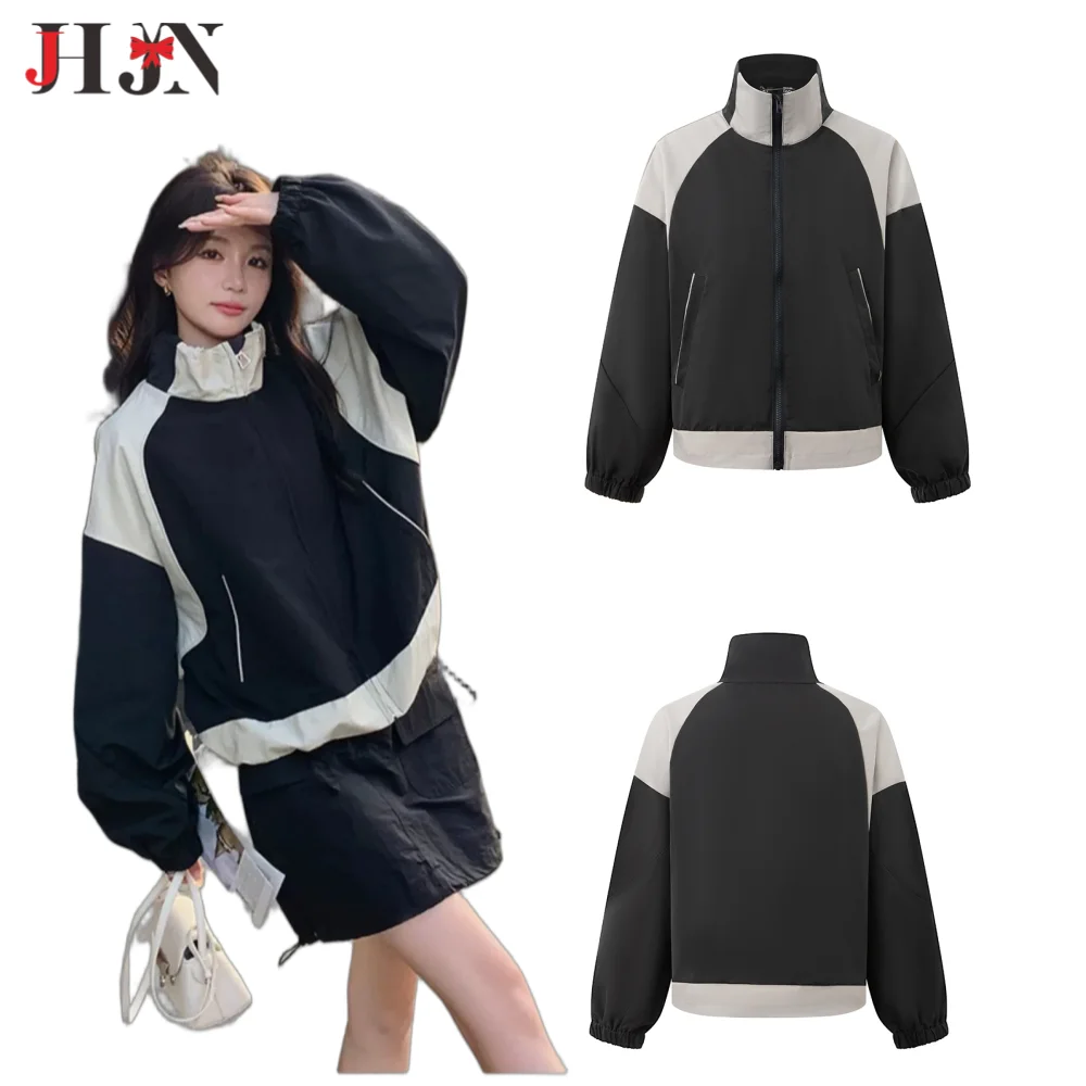 Casual Windproof Sunscreen Cardigan 2024 Spring Autumn Thin Female Patchwork Colour Blocking Collar Coat Jacket Women's Clothing