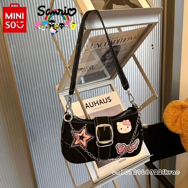 Miniso-Bolsa de axilas preta feminina, bolsa de menina picante popular, versátil, alta qualidade, elegante, nova, 2022, 2024