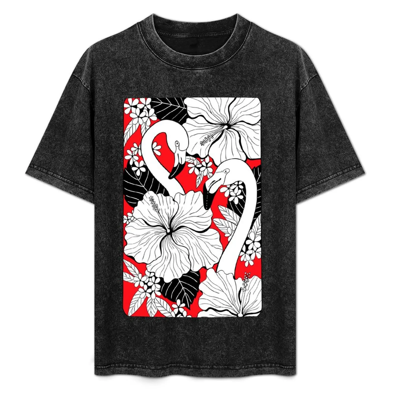 

Flamingos and tropical flowers and leaves T-Shirt graphic tee shirt oversizeds man t shirt mens graphic t-shirts hip hop