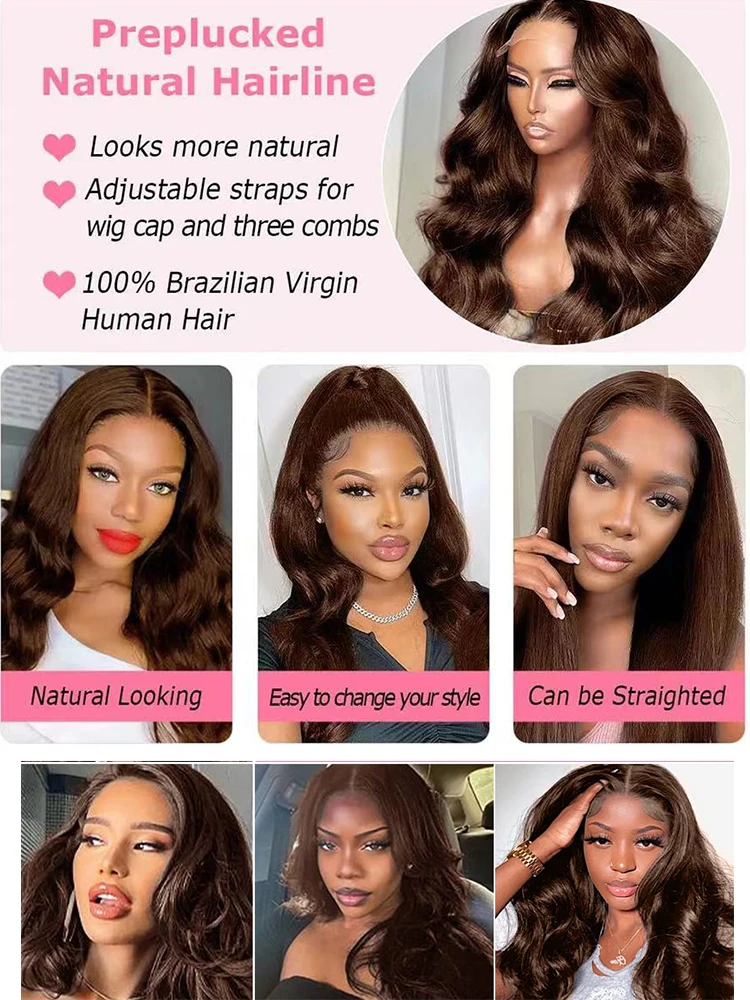 Brown Body Wave Human Hair Wigs PrePlucked 13x4 Lace Frontal Wig Transparent Lace Brazilian 4x4 Closure Wig On Sale Clearance