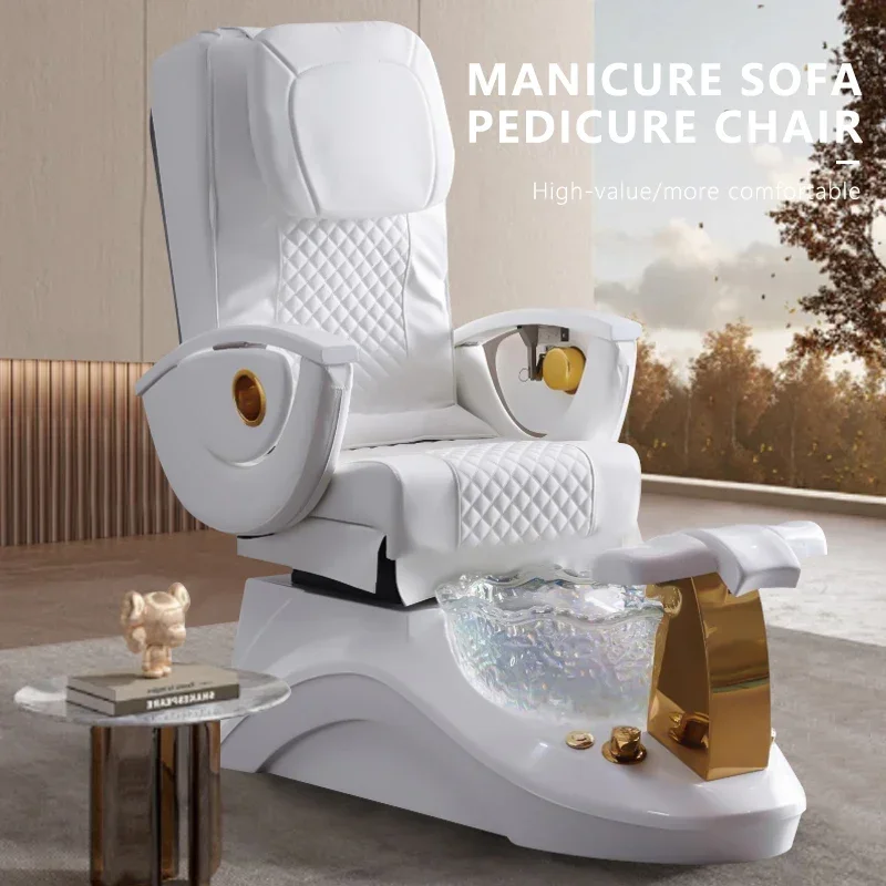 

Luxury Pedicure Chair Reclining Massage Nail Salon Furniture White/golden Manicure Foot Spa Equipment