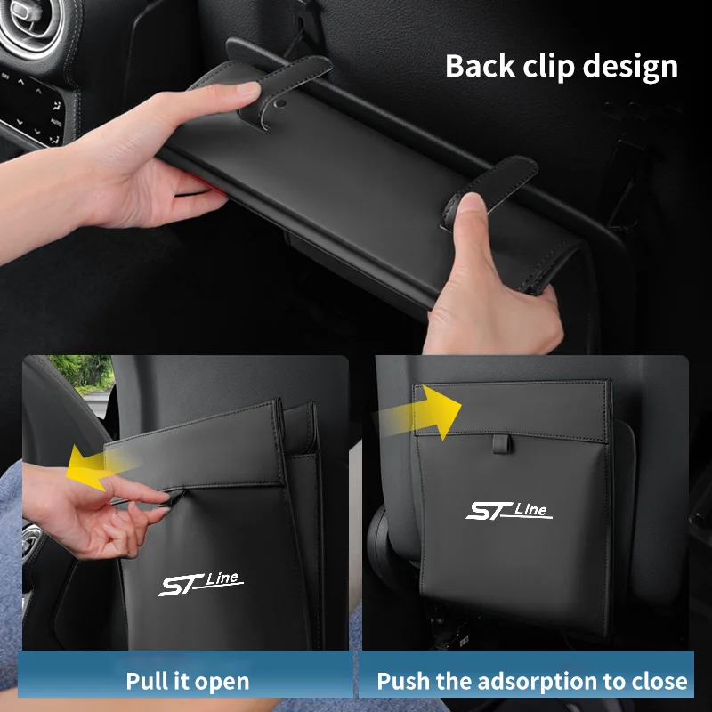 الامتزاز المغناطيسي سيارة كيس النفايات السيارات مقاوم للماء سلة المهملات Seatback معلقة تخزين وتنظيف سلة المهملات لفورد ST Line