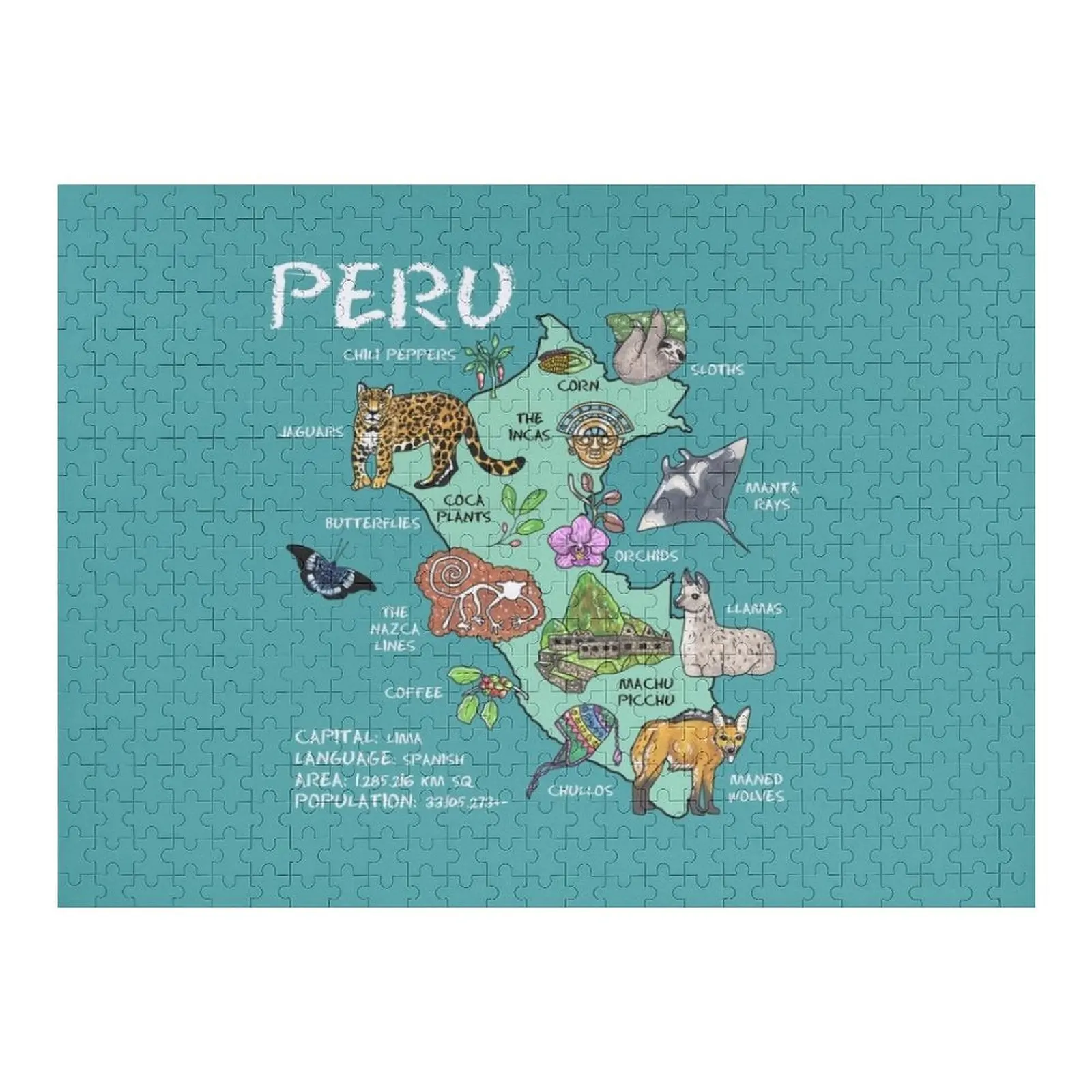 

Peru - illustrated map Jigsaw Puzzle Customizable Child Gift Custom Wood Animals Puzzle