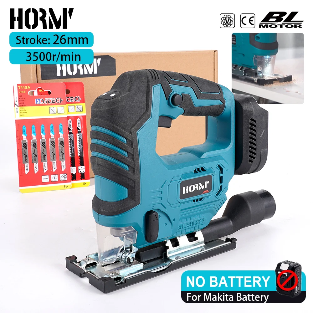 Hormy 18V Brushless Curve Saw 26mm Stroke Multi angle Cutting Saw For Makita 18V Lithium Battery Woodworking Electric Saw