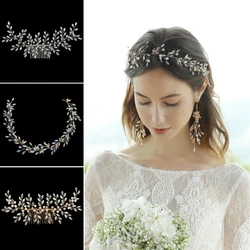 Blue Unique Crystal Hairband Gold Leaf Jewelry Hair Accessory Bridal Wedding Elegant Headpieces Bridesmaid Gifts