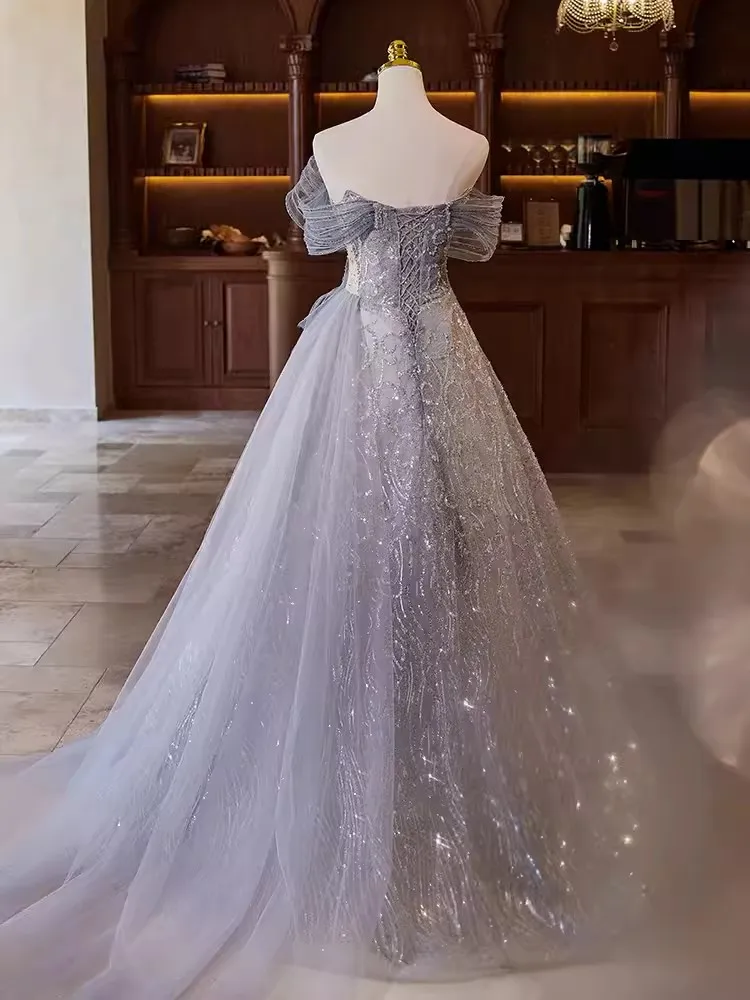 Customized Women Birthday Party Dresses Off Shoulder Beading Puffy Skirt Long Formal Evening Dress For Wedding Pageant 2025