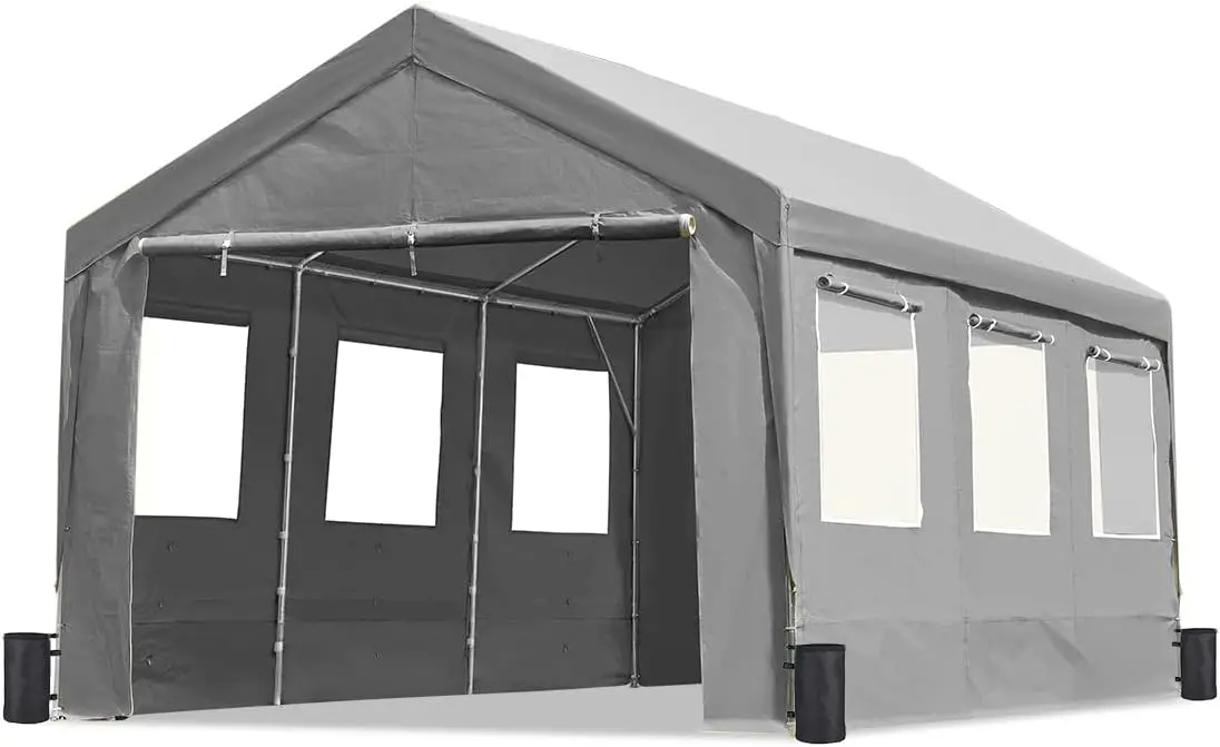 

10x20 ft Adjustable Height Carport with Removable Window Sidewalls and Doors, Heavy Duty Car Canopy Garage Party Tent Boat Shel