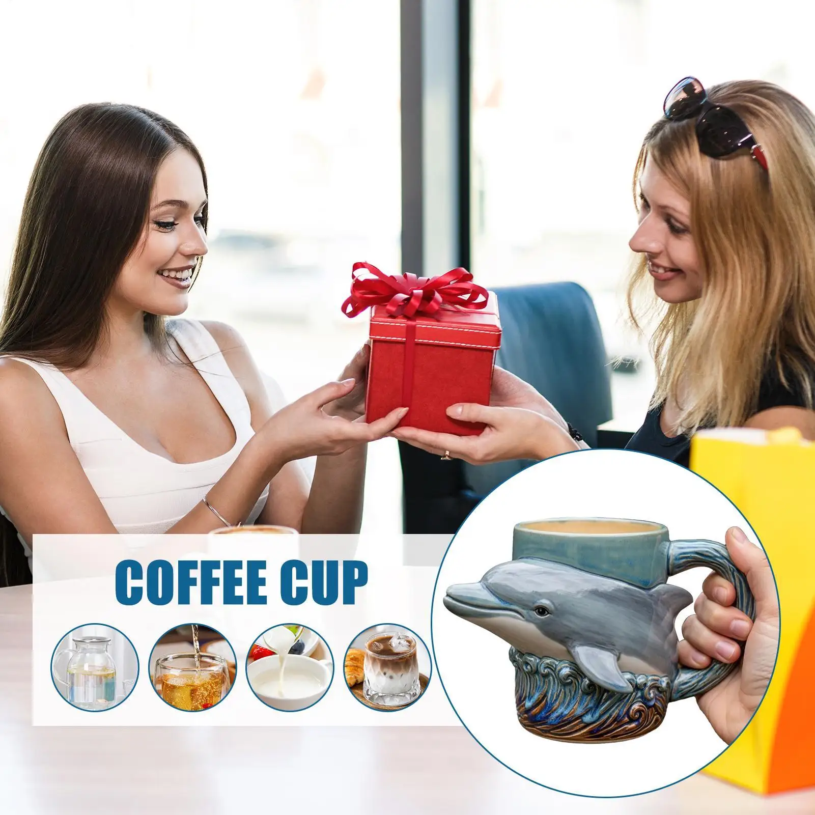 

Coffee Cups 3D Sea Creature Coffee Mugs Novelty Ceramic Statue Art Decoration For Women Men Sea Lovers Dining Kitchen Home