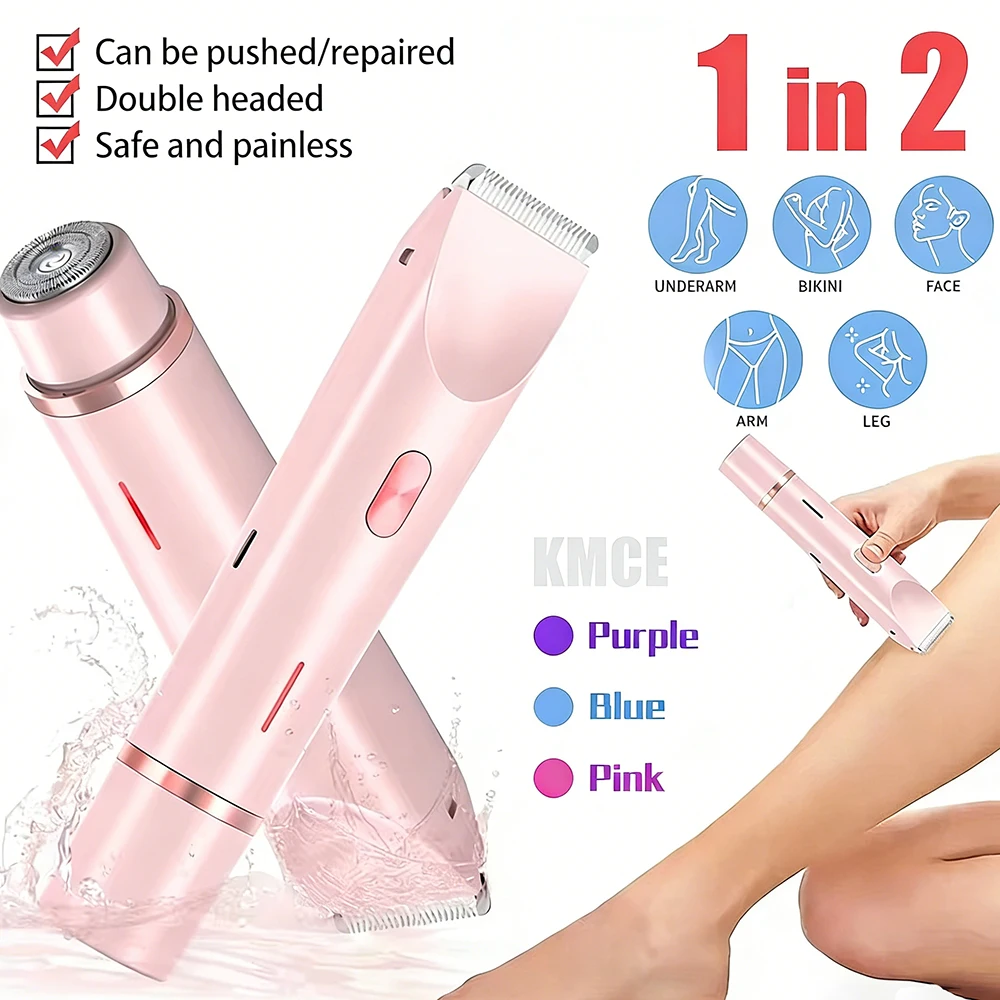 

Мини-электробритва с двумя головками: унисекс, полностью моющаяся, для влажного и сухого использования, перезаряжаемая, триммер для интимных зон и зоны бикини.