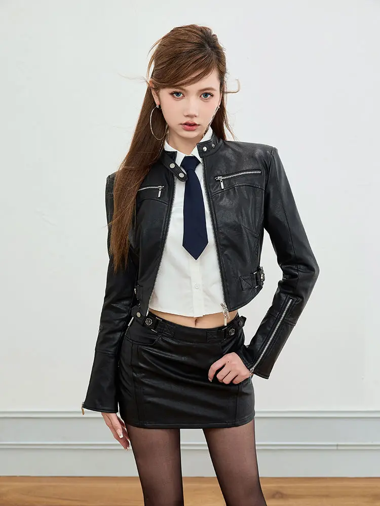 Harajuku Black Leather Jacket Womens Vintage Jackets Casual Short Coat Women Biker Suit Vintage Clothes Tops Goth New Clothes