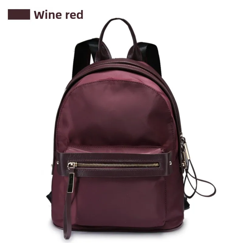 Fashion Waterproof Oxford Cloth and Genuine Leather Backpack for Women Nylon Versatile Lightweight Practical Travel Casual bag