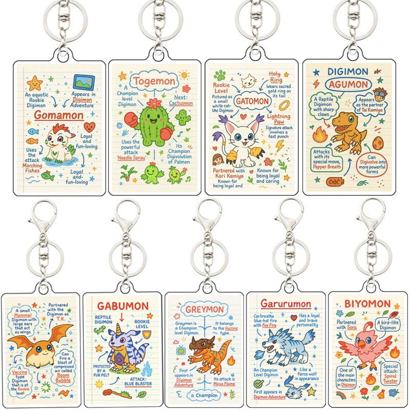 Digimon Adventure Card Keychain Agumon Gatomon Togemon Gomamon Greymon Biyomon …