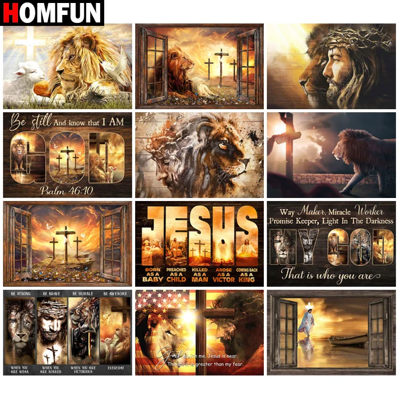 

Квадратная/круглая Алмазная 5D картина HOMFUN «сделай сам», вышивка крестиком «религия, лев», полноразмерный Декор