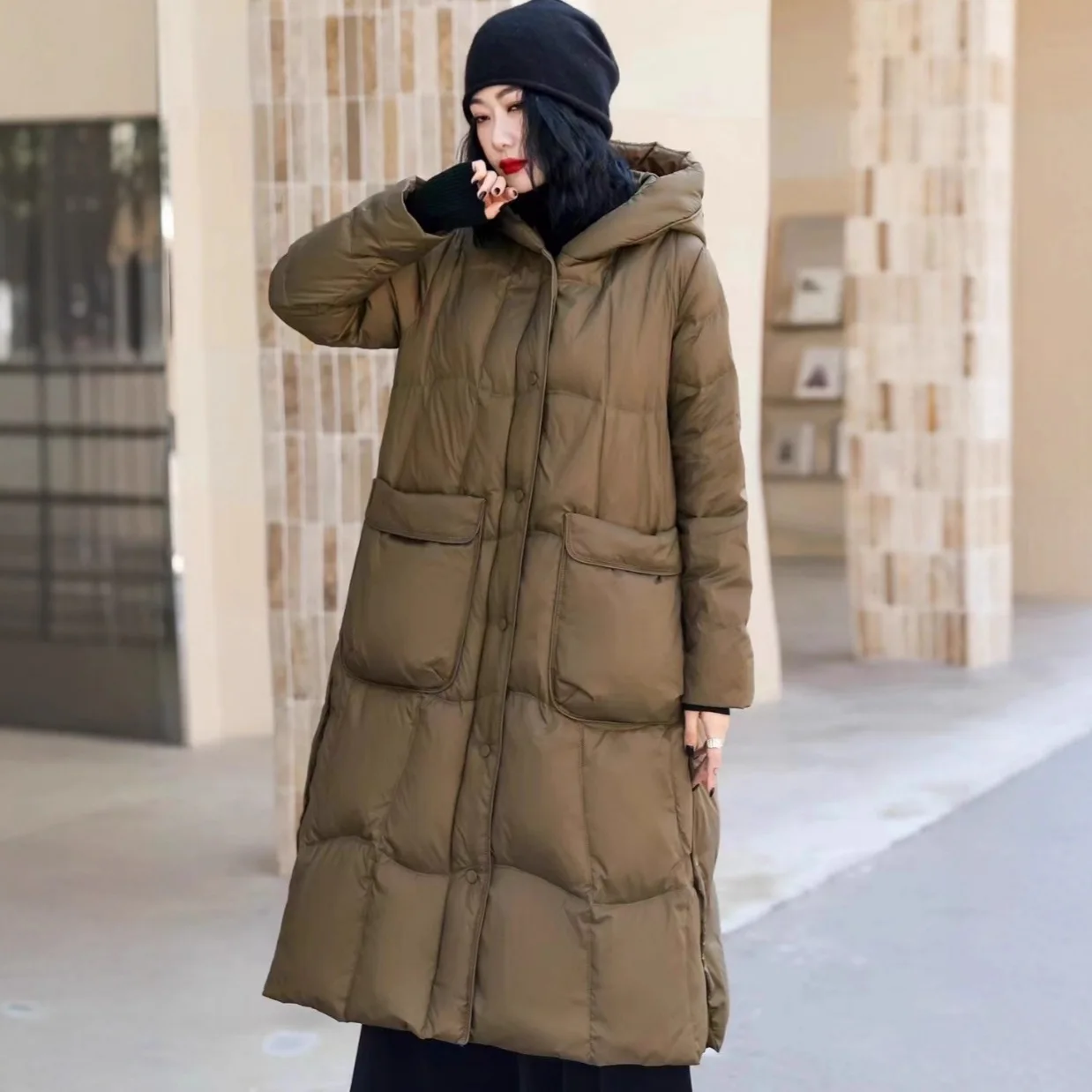 

2025 зимняя новая женская куртка-пуховик для пригородных поездок в стиле ретро, длинное белое пальто на утином пуху