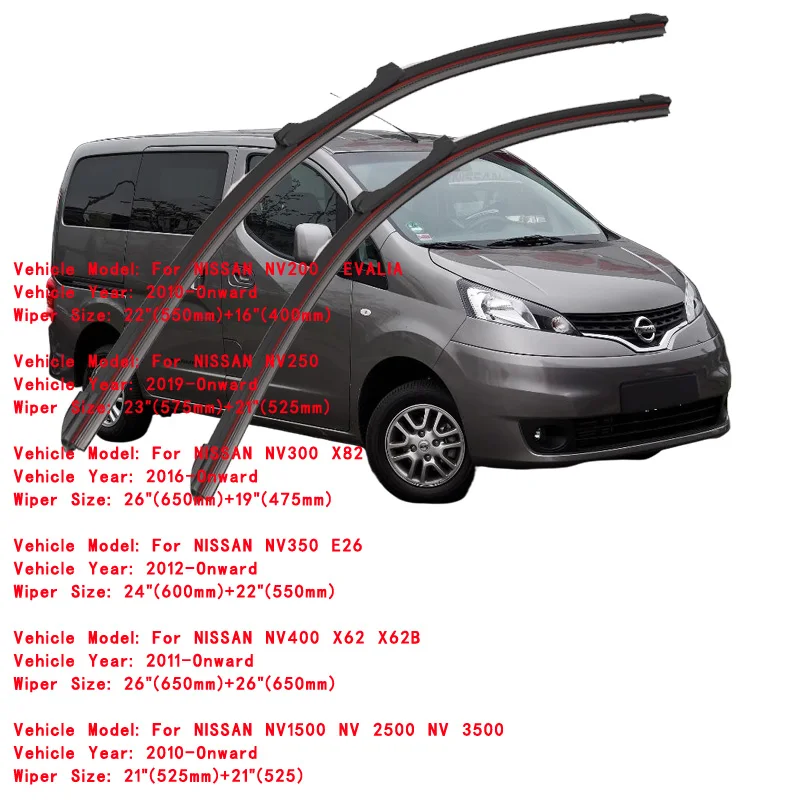 For NISSAN NV200 NV250 NV300 X82 NV400 X62 X62B NV 1500 2500 3500 Windshield Brushes Accessories Front Washer Car Wiper Blade view 2