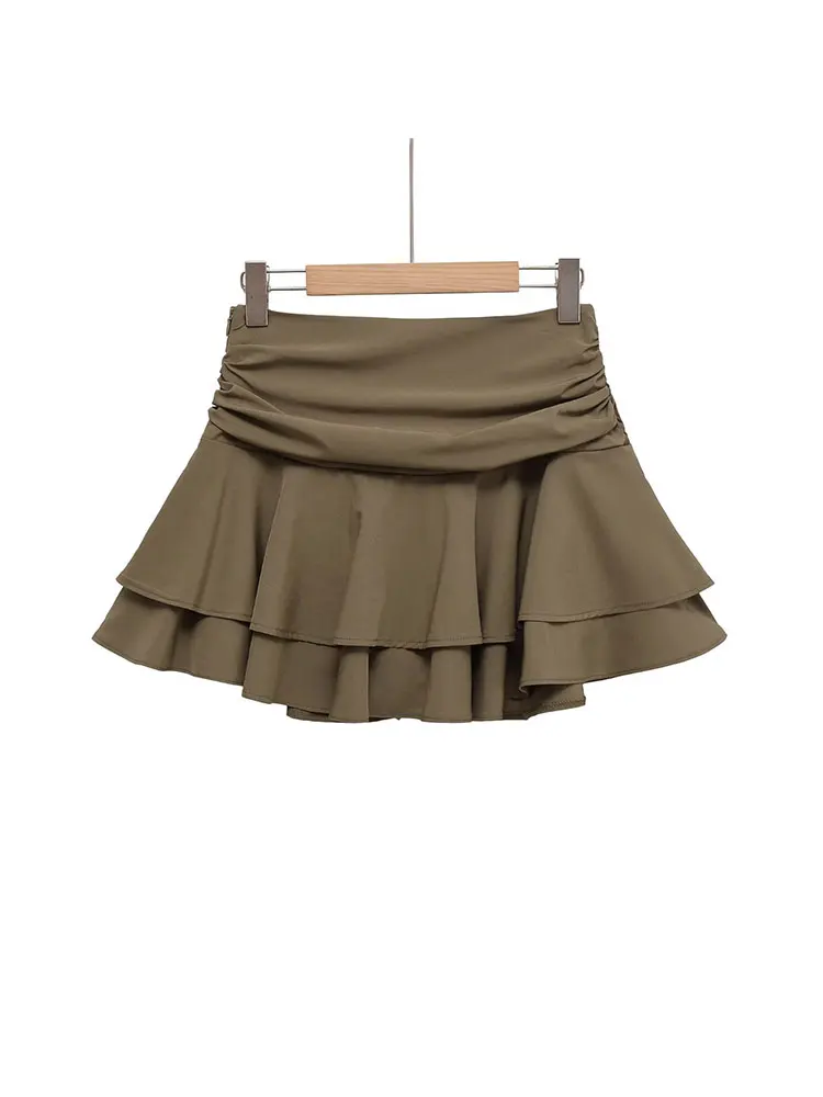 Nlzgmsj 2025 saias curtas decorativas com babados para mulheres elegantes casuais sólidos mini saias novas saias curtas femininas franzidas