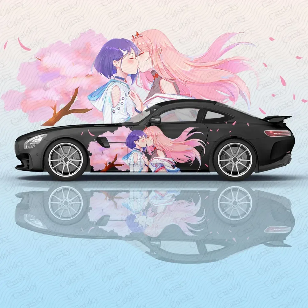 Zero dois anime decalque de carro flor vinil adesivos de carro suv decalques gráficos laterais, tamanho universal, decalques de corpo de veículo