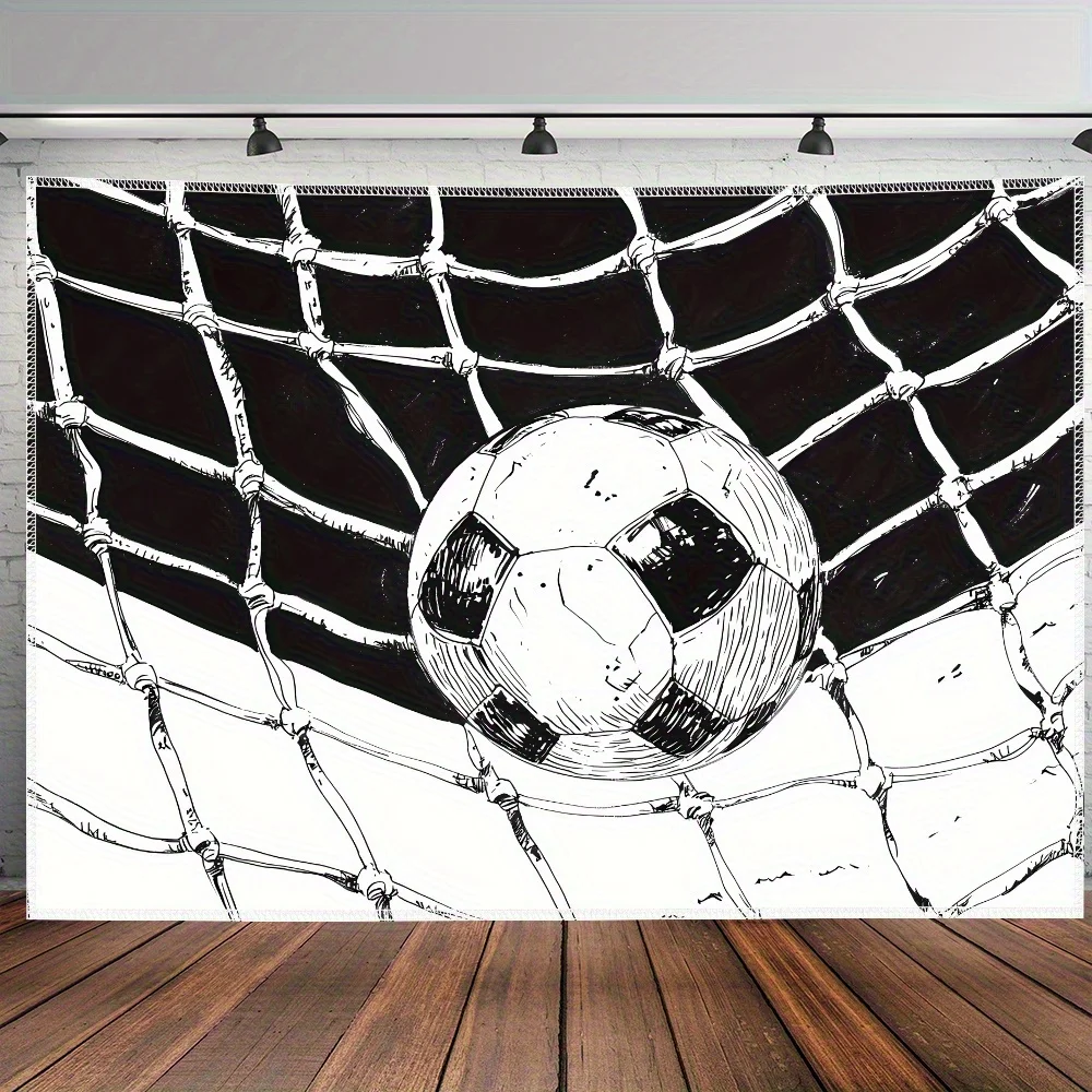 

1pc Ultra Large Football Sketch Tapestry - Black & White Soccer Ball Art on Polyester, Horizontal Wall Hanging for Living Room