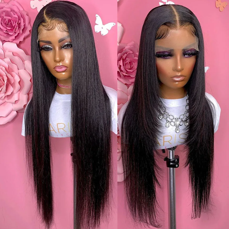 

Black Color Soft 26Inch Long 180Density Straight Lace Front Wig For Women BabyHair Daily Preplucked Glueless Heat Resistant