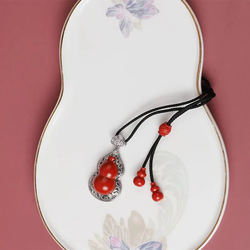 S925 Silver Inlaid Ruyi Calabash Pendent Natural Gourd Simple Style Women's Necklace Ornament