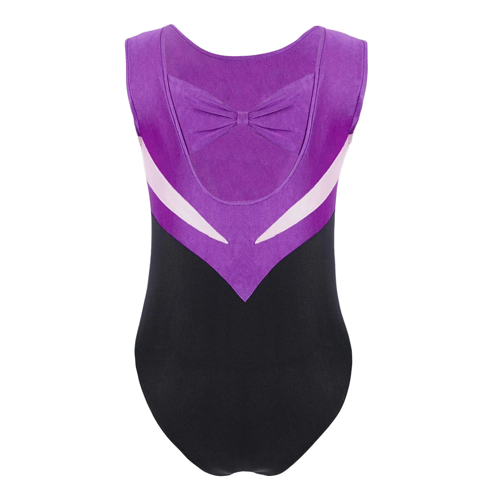 Kids Girls Rhythmic Gymnastics Ballet Leotard Figure Skating Costume Dance Wear Bowknot Cutout Back Sparkly Rhinestones Bodysuit