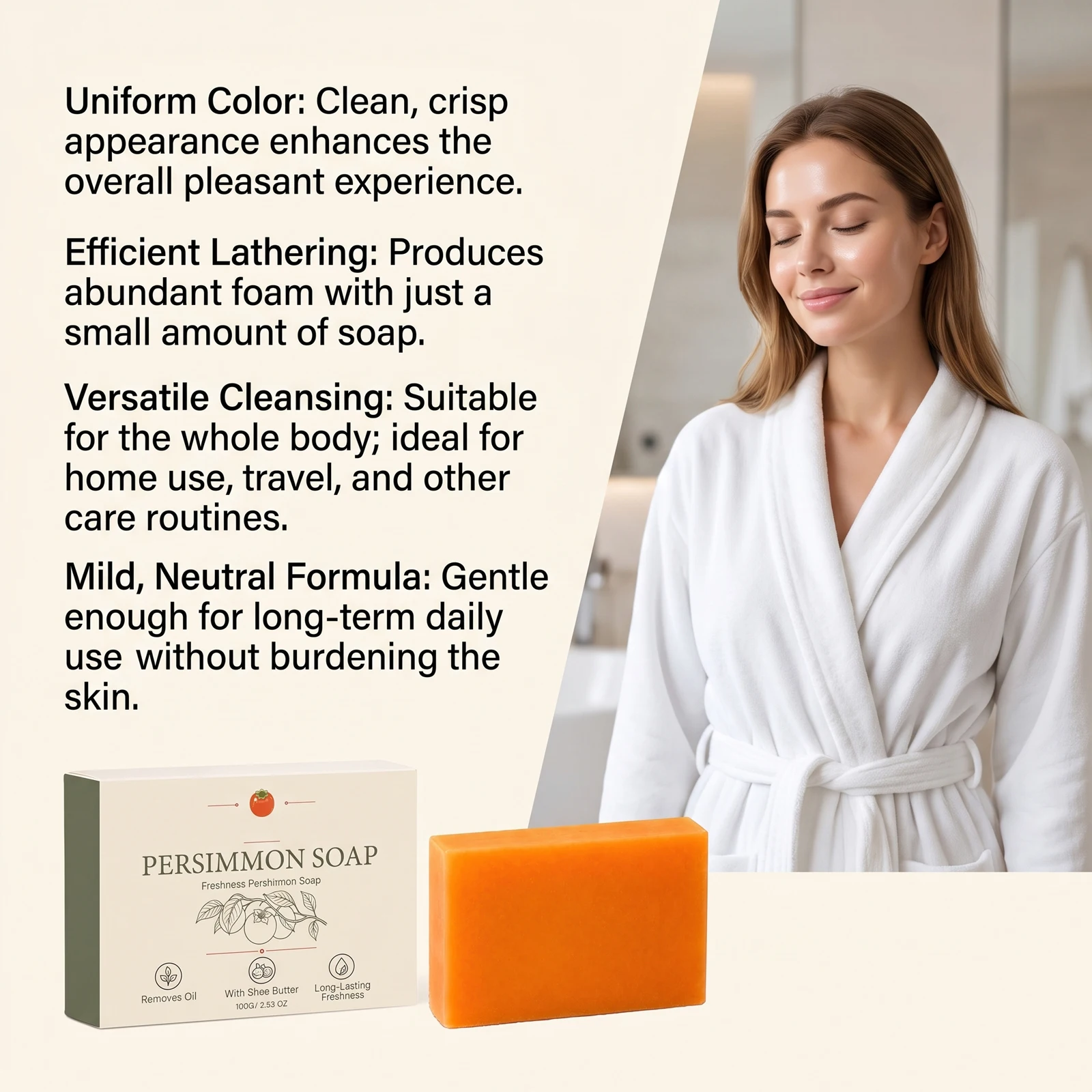 Persimmon Soap Bar Natural Deodorant Soap Reduce Body Sweat Smell Moisturize Improve Dry Rough Skin Cleansing Refresh Body Soap