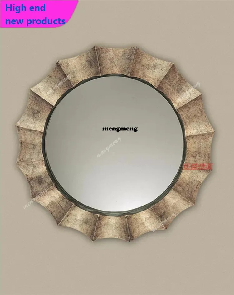 A68Sun mirror wall decoration living room wall hanging mirror American background wall oversized fireplace mirror