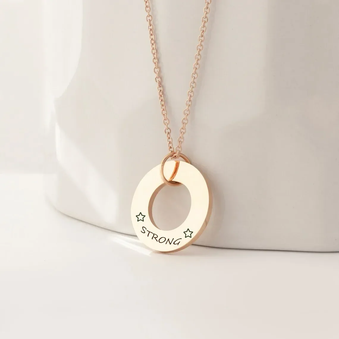 Custom Personalized Name Text Date Necklace Engraving Words Stainless Steel Circle Round Pendant Washer Gift for Mothers Day