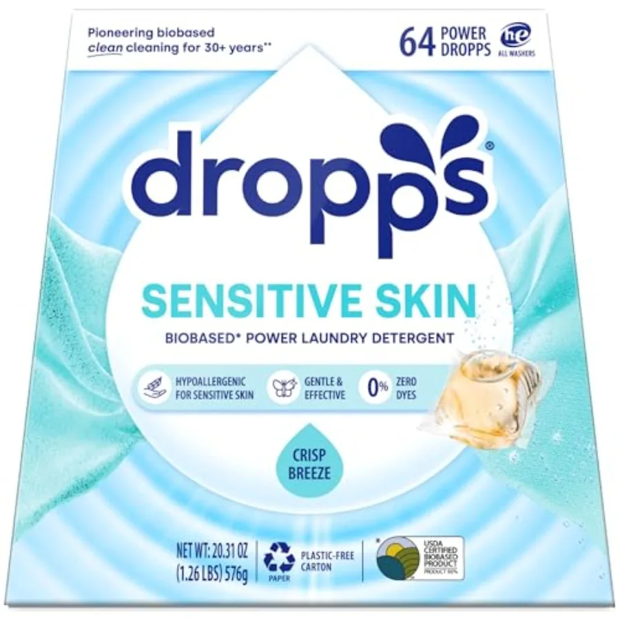 

Dropps Sensitive Skin Laundry Detergent Pods, - Hypoallergenic Dermatologist Tested Dye Free Laundry Pods for Sensitive Skin Cl