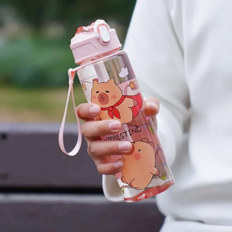 

1/3/5/10PCS 750ML Capybara Straw Cup Cute Cartoon Water Bottle with Carry Strap Leakproof Portable Drinking Cup Kids Bottle