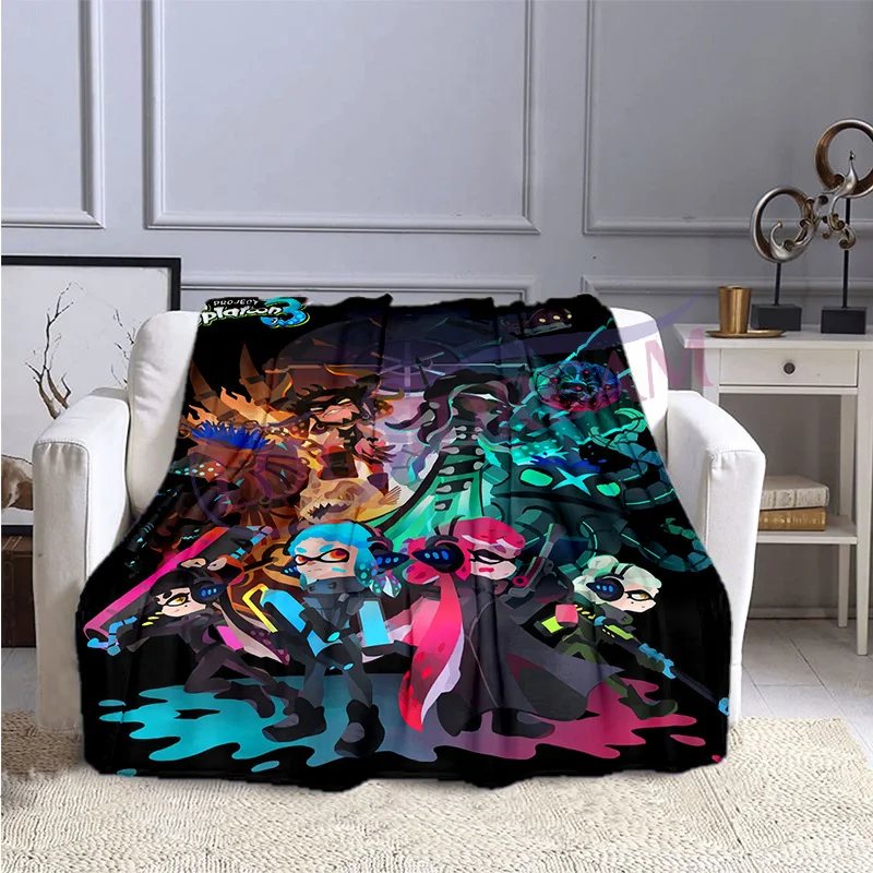 My Gaming Blanket The Latest Fashion Cute Squid  Printing Splatoon Pattern Rectangular Flannel Blanket Unique Sofa Bed Blanket