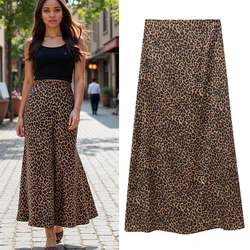 HXAO Women 2024 Leopard Print Skirts Women's Skirt Animal Print Vintage High Waist Skirts Elegant Fashion Midi A Line Long Skirt