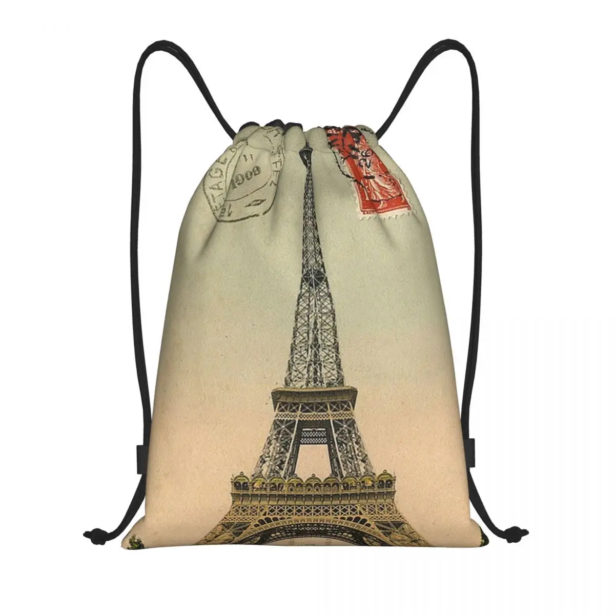 

Eiffel Tower Vintage French Postcard Backpacks Casual Drawstring Bags Sundries Bag Book Bags for Travel School
