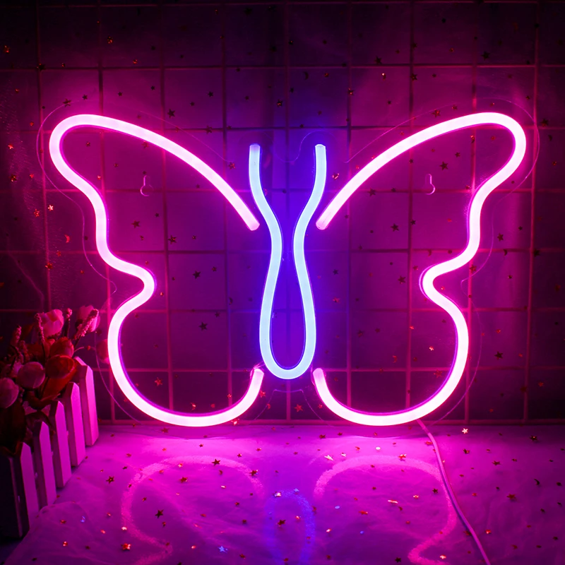 

Butterfly LED Neon Sign Fairy Lights Hanging Wall Lamp USB Powered Aesthetic Room Decoration Dimmable Panel Light Indoor Decor