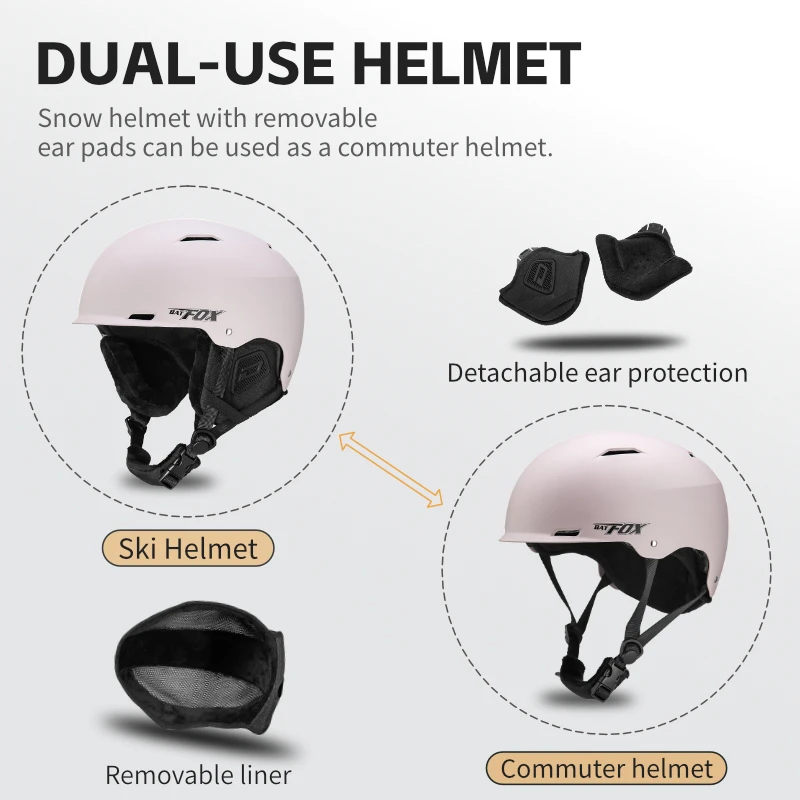 Casco de esquí BATFOX, gorra de seguridad ajustable extraíble multifunción, cascos de protección para patinaje y Snowboard de alta calidad