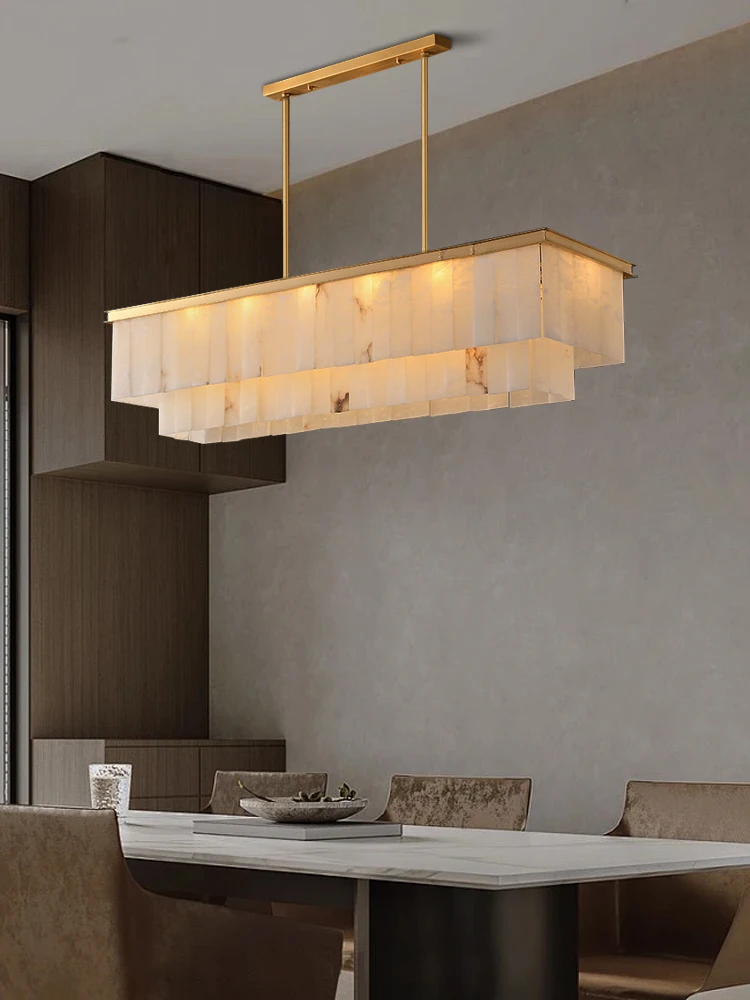 

Natural Brass Marble Ceiling Pendant Light Rectangle Decoration Dining Room Luxury Stone Light Fixture Living Room Round Lustres