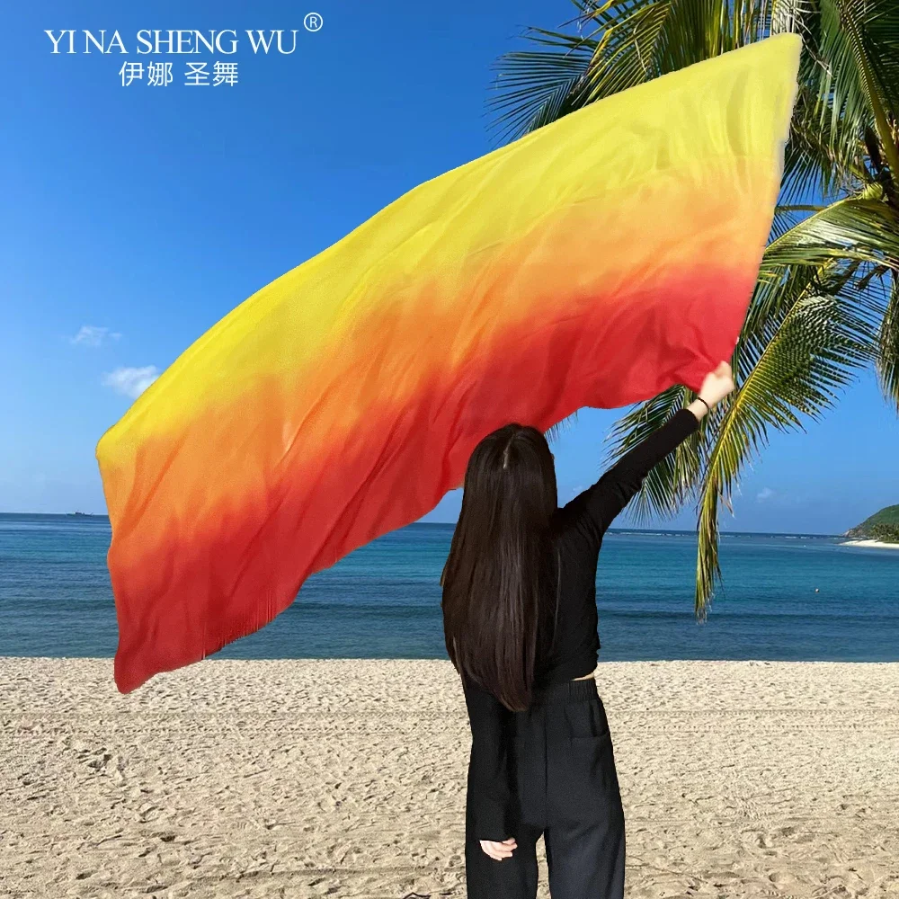 Buikdans Sjaal Zijden Sluiers Buikdans Halve Cirkel Vlaggen Vrouwen Sjaal Vlag Gradiënt Zijden Sluier Dansvoorstelling Aanbidding Vlag