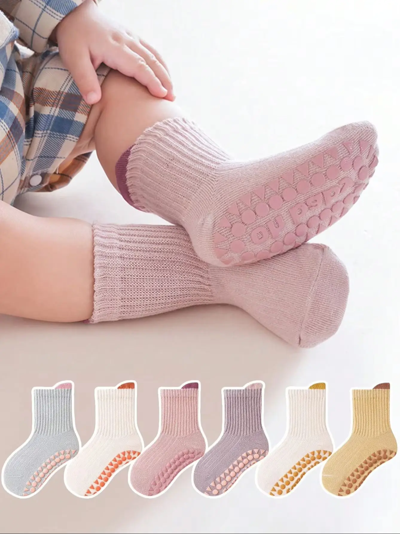 6 Pairs of Baby Floor Socks Newborn Anti-Slip Glue All Year Round Baby Loose Mouth Cartoon Soft Bottom Indoor Girls and Kidsren's Socks