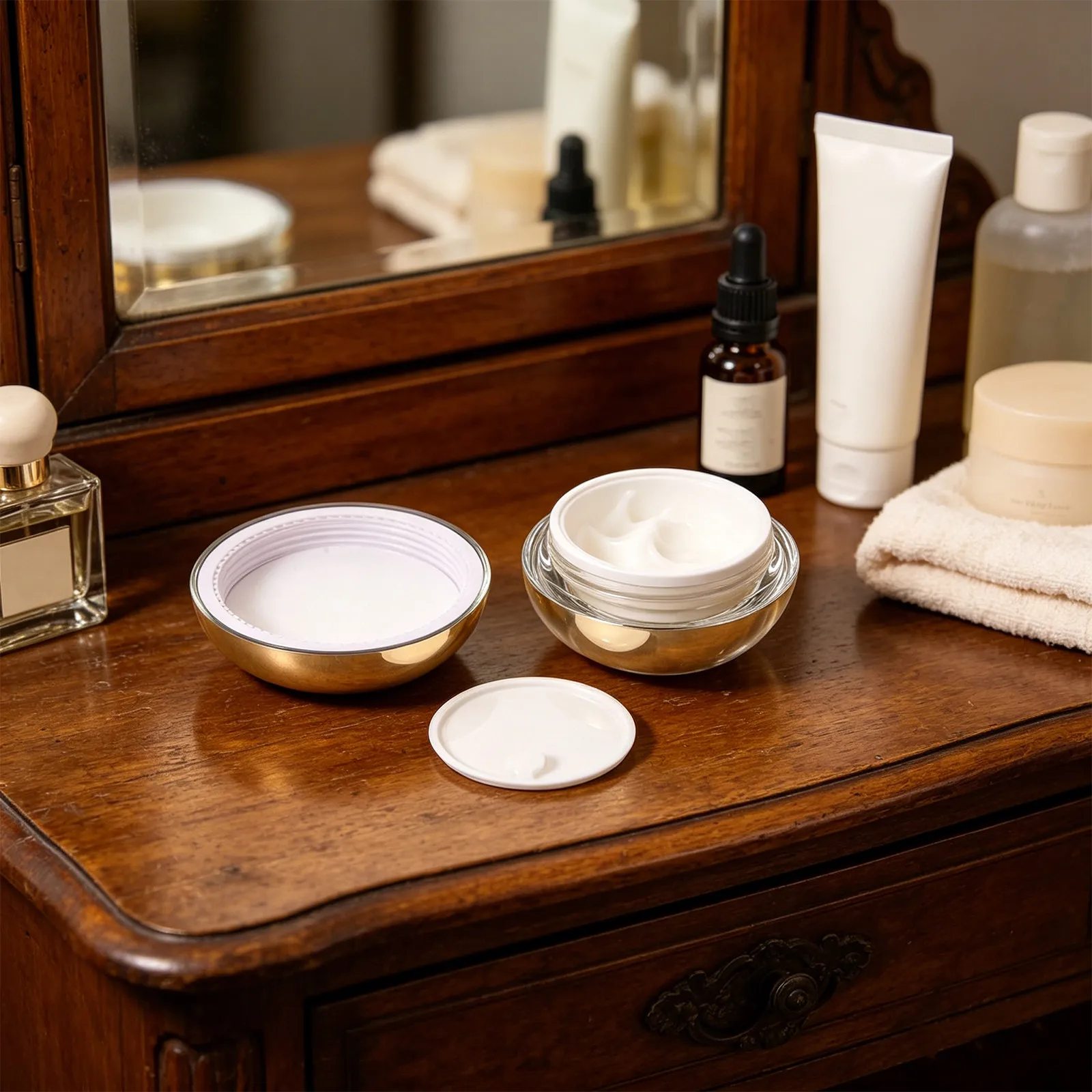 

50G Acrylic Round Cream Jar Gold Transparent Refillable Jar Airtight Cream Container Travel Size Face Moisturizer
