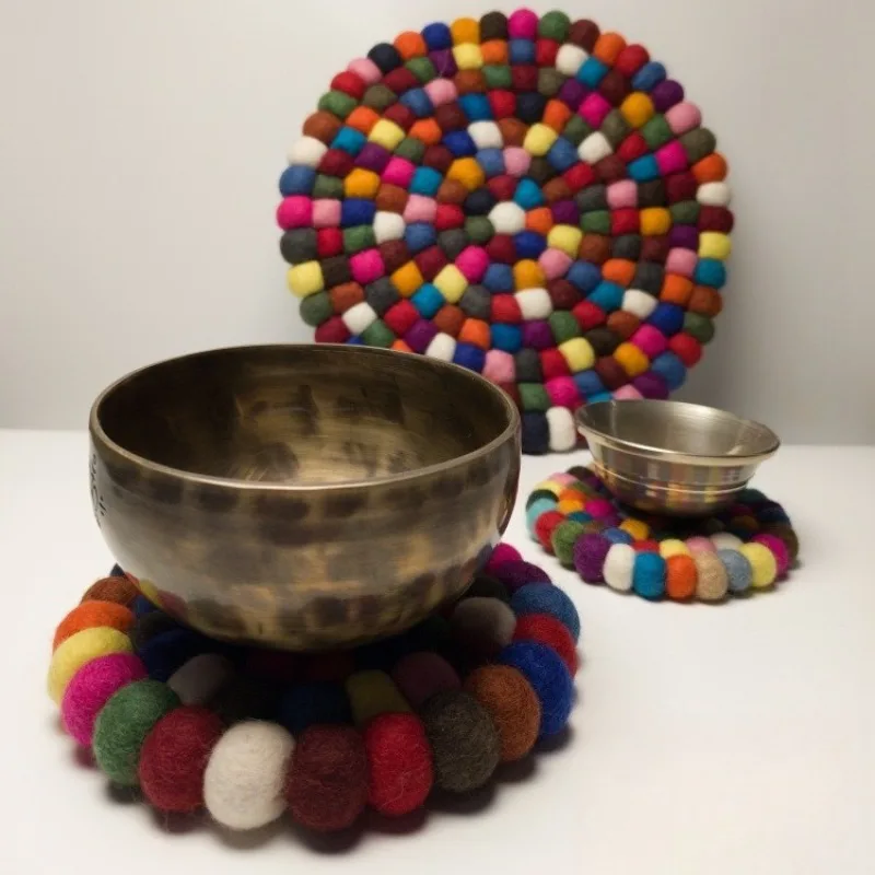 Colorful Singing Bowls Cushions Wool Felt Tibetan Bowl Cushion Soft Yoga Brass Bowl Protector Percussion Instruments Accessories