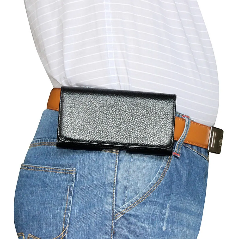 Real leather horizontal mobile phone waist bag hanging waist wearing leather belt flip light men's waist bag