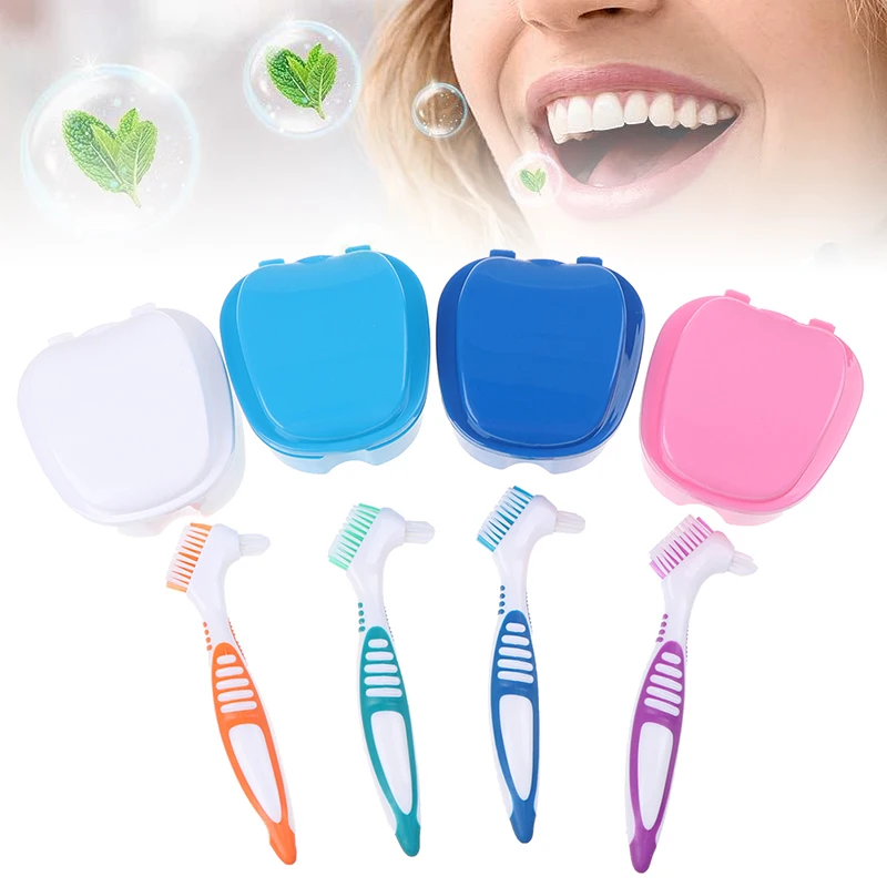 Denture Bath Box Organizer Dental False Teeth Storage Box with Hanging Net Container Cleaning Teeth Cases Artificial Tooth Boxes