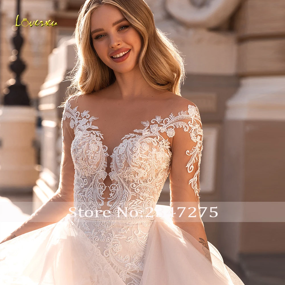 Loverxu Mermaid Wedding Dresses 2024 Sweetheart Long Sleeve Vestido De Novia Appliques Detachable Train Ruffles Robe De Mariee